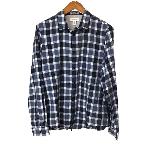 Calvin Klein Blue Plaid Cotton Button Up Shirt L - Picture 1 of 7